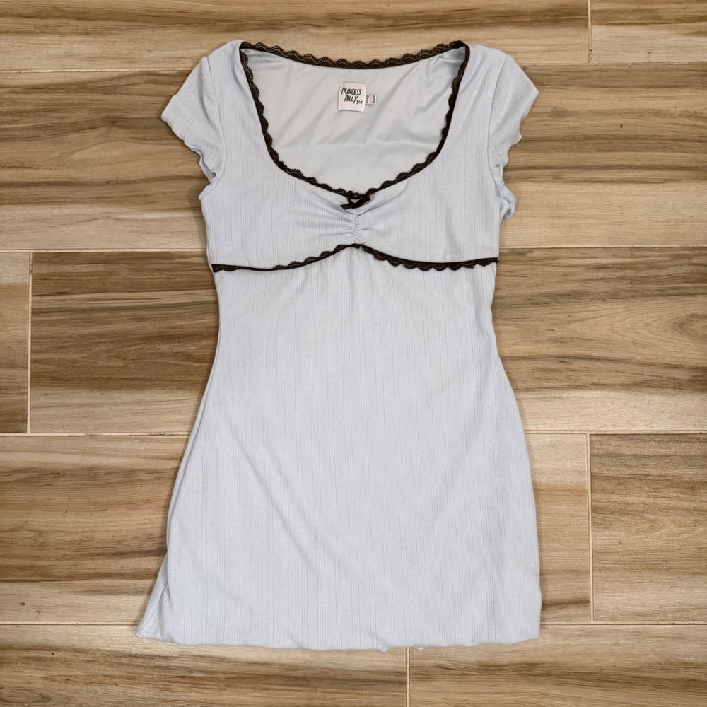 Princess Polly Light Blue Ribbed Lace Trim‎ Mini Dress Coquette Y2K Size US 8